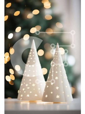 Intra Συλλεκτικό Ξύλινο Παζλ Plywood  4mm - Λευκά στολίδια δέντρων με αστέρια σε τραπέζι Σε Ξύλινο Κουτί - Διαστάσεις Puzzle: 10x10 cm – 25 κομμάτια