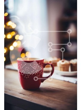 Σετ των 2 Intra Συλλεκτικό Ξύλινο Παζλ Plywood  4mm - Κόκκινο φλιτζάνι καφέ με ατμό και αρτοσκευάσματα σε ένα τραπέζι Σε Ξύλινο Κουτί - Διαστάσεις: 10x10 cm – 25 κομμάτια