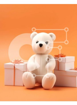 Intra Συλλεκτικό Ξύλινο Παζλ Plywood  4mm - Λευκό αρκουδάκι με κουτιά δώρων σε πορτοκαλί φόντο Σε Ξύλινο Κουτί - Διαστάσεις Puzzle: 10x10 cm – 25 κομμάτια
