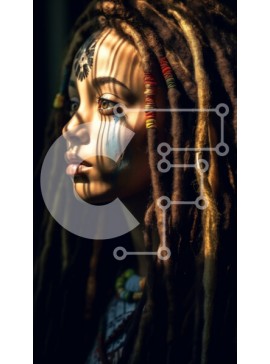 Intra Συλλεκτικό Ξύλινο Παζλ Plywood  4mm - Πολύχρωμη γυναίκα με dreadlocks και ζωγραφική προσώπου Σε Ξύλινο Κουτί - Διαστάσεις Puzzle: 10x10 cm – 25 κομμάτια