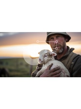 Intra Συλλεκτικό Ξύλινο Παζλ Plywood  4mm - Άτομο που κρατά ένα μικρό άσπρο αρνί στο ηλιοβασίλεμα Σε Ξύλινο Κουτί - Διαστάσεις Puzzle: 10x10 cm – 25 κομμάτια