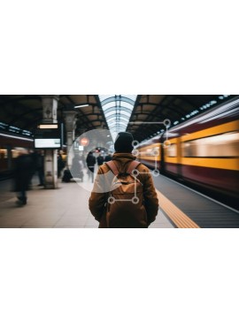 Intra Συλλεκτικό Ξύλινο Παζλ Plywood  4mm - Άτομο που περιμένει το τρένο στο σταθμό Σε Ξύλινο Κουτί - Διαστάσεις Puzzle: 10x10 cm – 25 κομμάτια