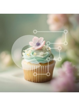 Σετ των 2 Intra Συλλεκτικό Ξύλινο Παζλ Plywood  4mm - Όμορφο cupcake με μπλε παγωμένο και ροζ λουλούδι Σε Ξύλινο Κουτί - Διαστάσεις: 10x10 cm – 25 κομμάτια