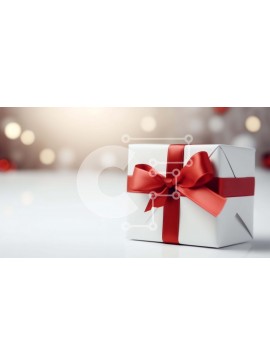 Intra Συλλεκτικό Ξύλινο Παζλ Plywood  4mm - Λευκό κουτί δώρου με κόκκινη κορδέλα και κομφετί σε φωτισμένο φόντο Σε Ξύλινο Κουτί - Διαστάσεις: 10x10 cm – 25 κομμάτια