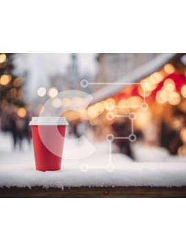 Intra Συλλεκτικό Ξύλινο Παζλ Plywood  4mm - Κόκκινο φλιτζάνι καφέ σε χιονισμένο κιγκλίδωμα σε αστικό περιβάλλον Σε Ξύλινο Κουτί - Διαστάσεις Puzzle: 10x10 cm – 25 κομμάτια