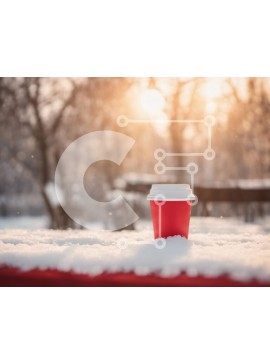 Intra Συλλεκτικό Ξύλινο Παζλ Plywood  4mm - Κόκκινο φλιτζάνι καφέ στο χιονισμένο έδαφος Σε Ξύλινο Κουτί - Διαστάσεις Puzzle: 10x10 cm – 25 κομμάτια