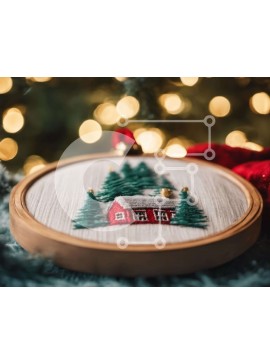 Intra Συλλεκτικό Ξύλινο Παζλ Plywood  4mm - Cozy Holiday Decor: Κέντημα τσέρκι με ξύλινο σπίτι και νιφάδες χιονιού Σε Ξύλινο Κουτί - Διαστάσεις Puzzle: 10x10 cm – 25 κομμάτια