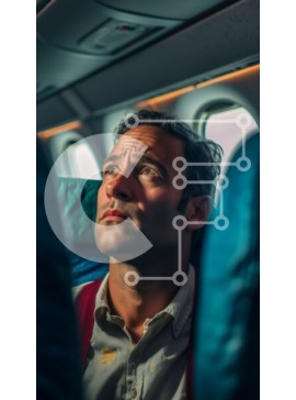 Intra Συλλεκτικό Ξύλινο Παζλ Plywood  4mm - Άτομο που κάθεται στο αεροπλάνο κοιτάζοντας έξω από το παράθυρο με στοχαστική έκφραση Σε Ξύλινο Κουτί - Διαστάσεις Puzzle: 10x10 cm – 25 κομμάτια