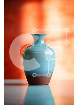 Intra Συλλεκτικό Ξύλινο Παζλ Plywood  4mm - Μπλε βάζο σε πορτοκαλί τραπέζι Σε Ξύλινο Κουτί - Διαστάσεις Puzzle: 10x10 cm – 25 κομμάτια