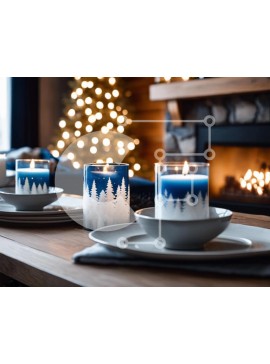 Σετ των 2 Intra Συλλεκτικό Ξύλινο Παζλ Plywood  4mm - Τραπεζαρία με Κηροπήγια και Μπλε Κεριά Σε Ξύλινο Κουτί - Διαστάσεις: 10x10 cm – 25 κομμάτια