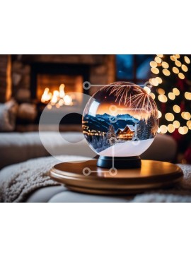 Intra Συλλεκτικό Ξύλινο Παζλ Plywood  4mm - Σφαίρα χιονιού στο διακοσμητικό ξύλινο τραπέζι Σε Ξύλινο Κουτί - Διαστάσεις Puzzle: 10x10 cm – 25 κομμάτια