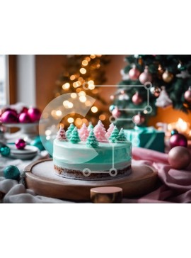Σετ των 2 Intra Συλλεκτικό Ξύλινο Παζλ Plywood  4mm - Διακοσμημένο κέικ με πράσινο και μπλε γλάσο στο χριστουγεννιάτικο τραπέζι Σε Ξύλινο Κουτί - Διαστάσεις: 10x10 cm – 25 κομμάτια