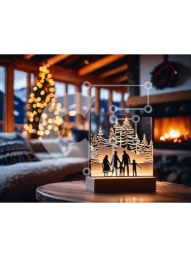 Intra Συλλεκτικό Ξύλινο Παζλ Plywood  4mm - Οικογενειακή σιλουέτα μπροστά από τα χιονισμένα δέντρα Σε Ξύλινο Κουτί - Διαστάσεις Puzzle: 10x10 cm – 25 κομμάτια