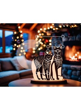 Intra Συλλεκτικό Ξύλινο Παζλ Plywood  4mm - Επιτραπέζιο φωτιστικό με σιλουέτες γάτας και χριστουγεννιάτικα στολίδια Σε Ξύλινο Κουτί - Διαστάσεις Puzzle: 10x10 cm – 25 κομμάτια