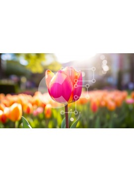 Intra Συλλεκτικό Ξύλινο Παζλ Plywood  4mm - Ζωντανή τουλίπα σε πορτοκαλί και κίτρινο άνθος χωράφι με λαμπερό ήλιο Σε Ξύλινο Κουτί - Διαστάσεις: 10x10 cm – 25 κομμάτια