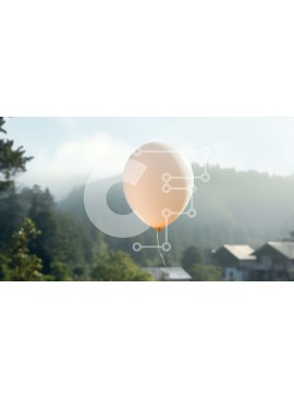 Intra Συλλεκτικό Ξύλινο Παζλ Plywood  4mm - Λευκό μπαλόνι που επιπλέει στον αέρα με τα δέντρα και τα σπίτια Σε Ξύλινο Κουτί - Διαστάσεις Puzzle: 10x10 cm – 25 κομμάτια