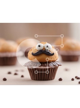 Σετ των 2 Intra Συλλεκτικό Ξύλινο Παζλ Plywood  4mm - Cupcake μουστάκι με τσιπς σοκολάτας Σε Ξύλινο Κουτί - Διαστάσεις: 10x10 cm – 25 κομμάτια