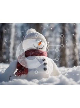 Intra Συλλεκτικό Ξύλινο Παζλ Plywood  4mm - Χιονάνθρωπος στο χιόνι με κόκκινο και λευκό κασκόλ Σε Ξύλινο Κουτί - Διαστάσεις Puzzle: 10x10 cm – 25 κομμάτια