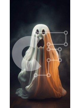 Intra Συλλεκτικό Ξύλινο Παζλ Plywood  4mm - Τρομακτικό φάντασμα αποκριών σε πορτοκαλί τραπέζι Σε Ξύλινο Κουτί - Διαστάσεις Puzzle: 10x10 cm – 25 κομμάτια