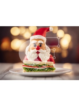 Intra Συλλεκτικό Ξύλινο Παζλ Plywood  4mm - Ειδώλιο Άγιου Βασίλη που κάθεται σε ένα λευκό πιάτο δίπλα σε ένα ανοιχτό σάντουιτς Σε Ξύλινο Κουτί - Διαστάσεις Puzzle: 10x10 cm – 25 κομμάτια
