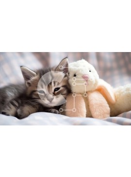 Intra Συλλεκτικό Ξύλινο Παζλ Plywood  4mm - Γατάκι με κουνέλι γεμιστό κουνελάκι Σε Ξύλινο Κουτί - Διαστάσεις: 10x10 cm – 25 κομμάτια