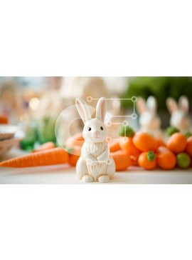 Intra Συλλεκτικό Ξύλινο Παζλ Plywood  4mm - Λευκό ειδώλιο λαγουδάκι που περιβάλλεται από καρότα και λαχανικά Σε Ξύλινο Κουτί - Διαστάσεις Puzzle: 10x10 cm – 25 κομμάτια