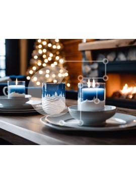 Σετ των 2 Intra Συλλεκτικό Ξύλινο Παζλ Plywood  4mm - Εορταστική τραπεζαρία με μπλε κηροπήγια και πιάτα Σε Ξύλινο Κουτί - Διαστάσεις: 10x10 cm – 25 κομμάτια