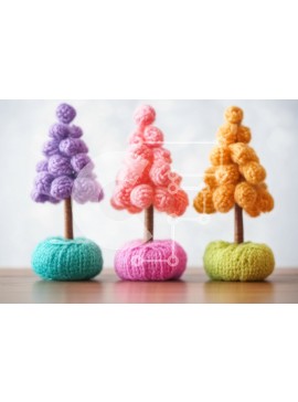 Intra Συλλεκτικό Ξύλινο Παζλ Plywood  4mm - Πολύχρωμα πλεκτά δέντρα σε ξύλινο τραπέζι Σε Ξύλινο Κουτί - Διαστάσεις Puzzle: 10x10 cm – 25 κομμάτια