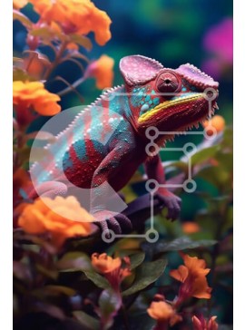 Σετ των 2 Intra Συλλεκτικό Ξύλινο Παζλ Plywood  4mm - Όμορφη εικόνα ενός πολύχρωμου χαμαιλέοντα σε ένα κλαδί Σε Ξύλινο Κουτί - Διαστάσεις: 10x10 cm – 25 κομμάτια