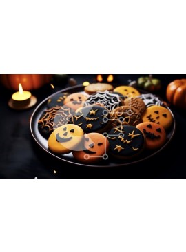 Σετ των 2 Intra Συλλεκτικό Ξύλινο Παζλ Plywood  4mm - Μπισκότα με θέμα το Halloween σε ένα πιάτο Σε Ξύλινο Κουτί - Διαστάσεις: 10x10 cm – 25 κομμάτια