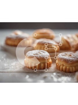 Σετ των 2 Intra Συλλεκτικό Ξύλινο Παζλ Plywood  4mm - Ποικιλία αρτοσκευασμάτων με ζάχαρη άχνη σε λευκή επιφάνεια Σε Ξύλινο Κουτί - Διαστάσεις: 10x10 cm – 25 κομμάτια