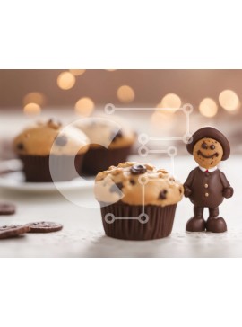 Σετ των 2 Intra Συλλεκτικό Ξύλινο Παζλ Plywood  4mm - Ειδώλιο με μελόψωμο άνδρα με σοκολατένια μπισκότα Cupcakes Σε Ξύλινο Κουτί - Διαστάσεις: 10x10 cm – 25 κομμάτια