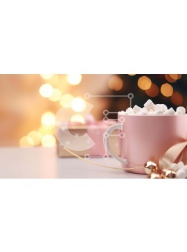 Intra Συλλεκτικό Ξύλινο Παζλ Plywood  4mm - Ροζ Κούπα με Marshmallows και δώρα για την εορταστική περίοδο Σε Ξύλινο Κουτί - Διαστάσεις Puzzle: 10x10 cm – 25 κομμάτια