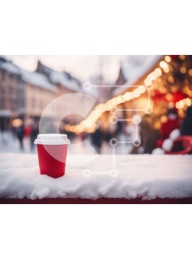 Intra Συλλεκτικό Ξύλινο Παζλ Plywood  4mm - Κόκκινο φλιτζάνι καφέ στο χιονισμένο έδαφος Σε Ξύλινο Κουτί - Διαστάσεις Puzzle: 10x10 cm – 25 κομμάτια