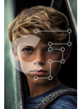 Intra Συλλεκτικό Ξύλινο Παζλ Plywood  4mm - Πορτρέτο ενός νεαρού αγοριού που φορά ένα μπλε πουκάμισο και ένα σακίδιο Σε Ξύλινο Κουτί - Διαστάσεις Puzzle: 10x10 cm – 25 κομμάτια