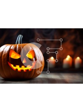 Intra Συλλεκτικό Ξύλινο Παζλ Plywood  4mm - Αναμμένη σκαλιστή κολοκύθα με κεριά - αποκριάτικη διακόσμηση Σε Ξύλινο Κουτί - Διαστάσεις Puzzle: 10x10 cm – 25 κομμάτια