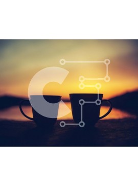 Intra Συλλεκτικό Ξύλινο Παζλ Plywood  4mm - Φλιτζάνια καφέ σε τσιμεντένια επιφάνεια με ηλιοβασίλεμα Σε Ξύλινο Κουτί - Διαστάσεις Puzzle: 10x10 cm – 25 κομμάτια