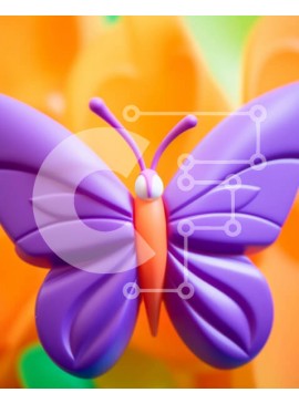 Intra Συλλεκτικό Ξύλινο Παζλ Plywood  4mm - Μωβ και πορτοκαλί παιχνίδι πεταλούδας σε πορτοκαλί φόντο Σε Ξύλινο Κουτί - Διαστάσεις: 10x10 cm – 25 κομμάτια