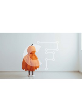 Intra Συλλεκτικό Ξύλινο Παζλ Plywood  4mm - Παιδί με κοστούμι κολοκύθας που στέκεται στο κενό δωμάτιο Σε Ξύλινο Κουτί - Διαστάσεις Puzzle: 10x10 cm – 25 κομμάτια