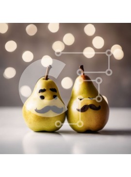 Σετ των 2 Intra Συλλεκτικό Ξύλινο Παζλ Plywood  4mm - Δύο χαμογελαστά αχλάδια με μουστάκια σε λευκό φόντο Σε Ξύλινο Κουτί - Διαστάσεις: 10x10 cm – 25 κομμάτια