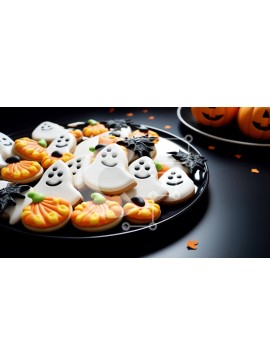 Σετ των 2 Intra Συλλεκτικό Ξύλινο Παζλ Plywood  4mm - Μπισκότα με θέμα το Halloween σε ένα πορτοκαλί τραπεζομάντιλο Σε Ξύλινο Κουτί - Διαστάσεις: 10x10 cm – 25 κομμάτια