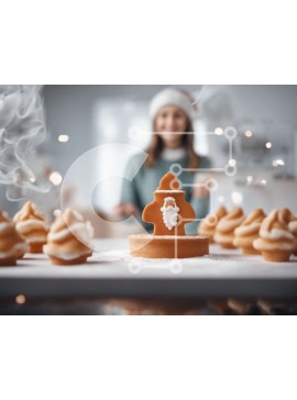 Σετ των 2 Intra Συλλεκτικό Ξύλινο Παζλ Plywood  4mm - Χριστουγεννιάτικα μπισκότα μελόψωμο με Άγιο Βασίλη και τάρανδο Σε Ξύλινο Κουτί - Διαστάσεις: 10x10 cm – 25 κομμάτια