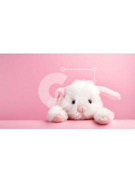 Intra Συλλεκτικό Ξύλινο Παζλ Plywood  4mm - Λευκό γεμιστό κουνελάκι με ροζ αυτιά σε ροζ φόντο Σε Ξύλινο Κουτί - Διαστάσεις Puzzle: 10x10 cm – 25 κομμάτια