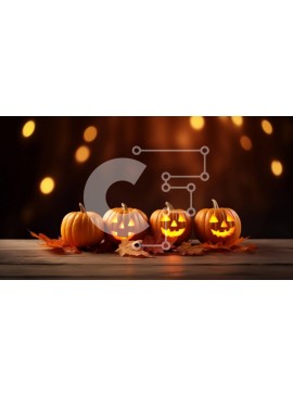 Intra Συλλεκτικό Ξύλινο Παζλ Plywood  4mm - Σκαλισμένες κολοκύθες σε ξύλινο τραπέζι με φόντο τα φθινοπωρινά φύλλα Σε Ξύλινο Κουτί - Διαστάσεις Puzzle: 10x10 cm – 25 κομμάτια