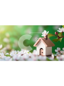 Intra Συλλεκτικό Ξύλινο Παζλ Plywood  4mm - Σπίτι στη μέση των λευκών ανθών και λουλουδιών Σε Ξύλινο Κουτί - Διαστάσεις: 10x10 cm – 25 κομμάτια