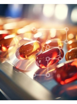 Intra Συλλεκτικό Ξύλινο Παζλ Plywood  4mm - Πορτοκαλί κάψουλες χαπιών σε ιμάντα μεταφοράς Σε Ξύλινο Κουτί - Διαστάσεις Puzzle: 10x10 cm – 25 κομμάτια