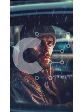 Intra Συλλεκτικό Ξύλινο Παζλ Plywood  4mm - Άνδρας που οδηγεί αυτοκίνητο στη βροχή | Φωτογραφία Αρχείου Σε Ξύλινο Κουτί - Διαστάσεις Puzzle: 10x10 cm – 25 κομμάτια