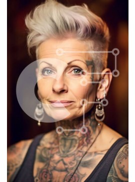 Intra Συλλεκτικό Ξύλινο Παζλ Plywood  4mm - Σοβαρό πορτρέτο μιας μεσήλικης γυναίκας με τατουάζ Σε Ξύλινο Κουτί - Διαστάσεις Puzzle: 10x10 cm – 25 κομμάτια