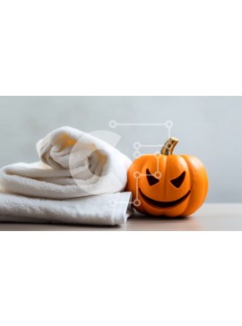 Intra Συλλεκτικό Ξύλινο Παζλ Plywood  4mm - Πορτοκαλί κολοκύθα στη στοίβα από λευκές πετσέτες Σε Ξύλινο Κουτί - Διαστάσεις Puzzle: 10x10 cm – 25 κομμάτια