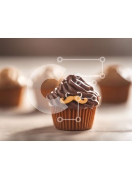Σετ των 2 Intra Συλλεκτικό Ξύλινο Παζλ Plywood  4mm - Μονό Cupcake με παγωμένο σοκολάτα και πορτοκαλί μουστάκι Σε Ξύλινο Κουτί - Διαστάσεις: 10x10 cm – 25 κομμάτια